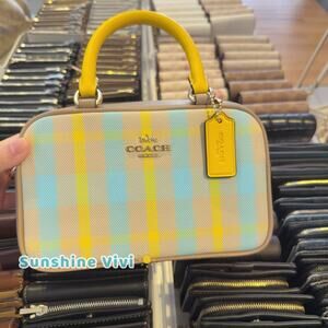NWT COACH Satchel Crossbody Bag With Plaid Print cbi90 Bright Maize